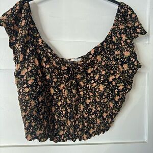Floral Black Crop Top